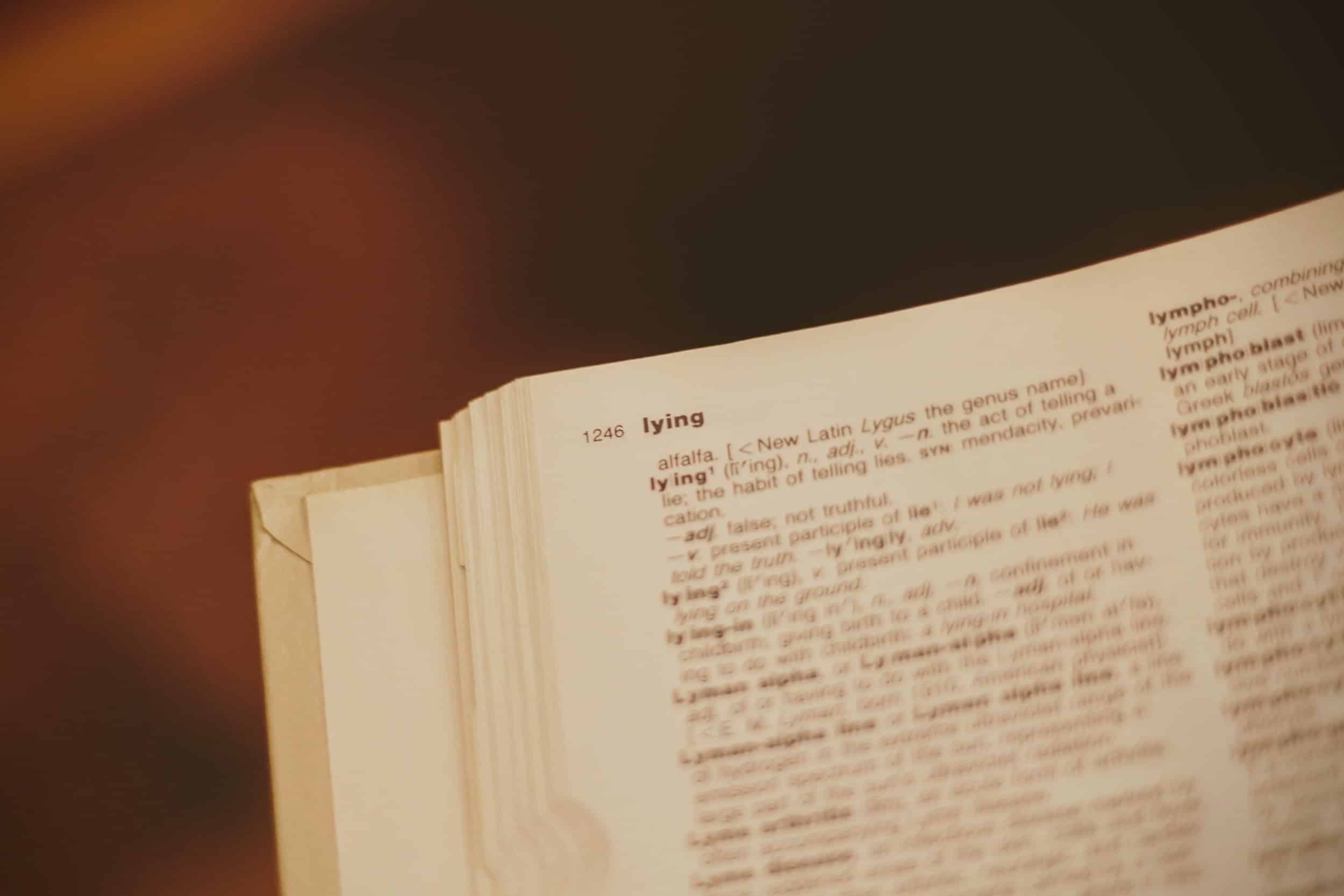 dictionary page with focus on the word lying
